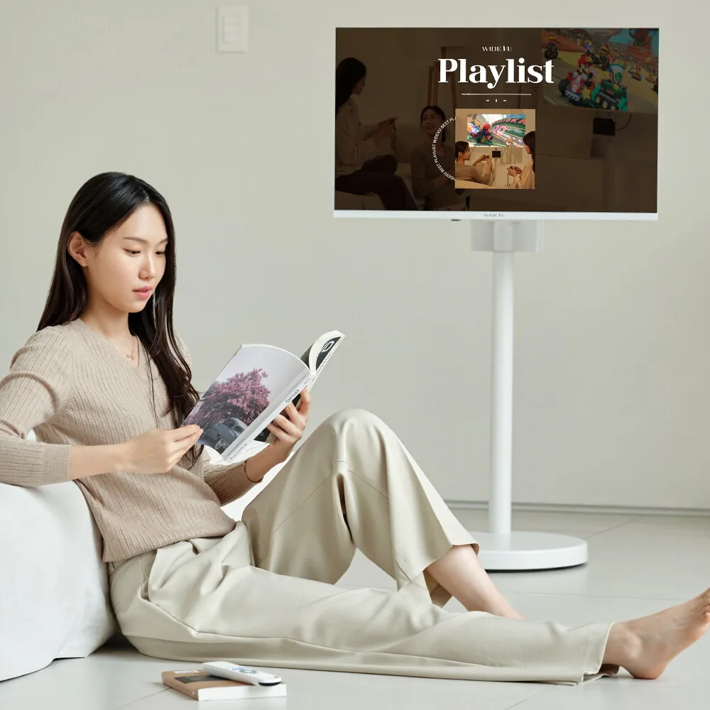 와이드무빙뷰 무선 삼탠바이미 V3-Air 셋트 32인치 FHD QLED 화이트에디션 중소바이미 스마트 이동식 TV (유선가능)