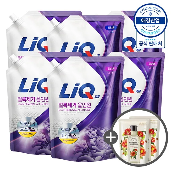 [애경] 리큐 얼룩제거 올인원 세탁세제 리필 2.1L x6개 (+ 섬유유연제 200ml x2개 증정)